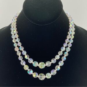 Vintage, Aurora Borealis Clear Crystal Necklace, 16.25" or 17.5" Long, Graduated